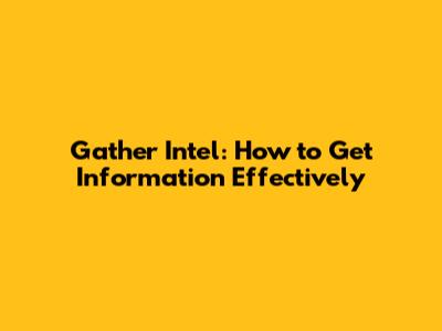 Gather Intel: How to Get Information Effectively