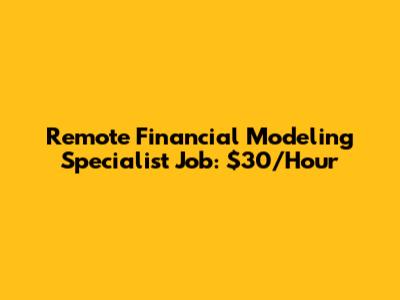 Remote Financial Modeling Specialist Job: $30/Hour
